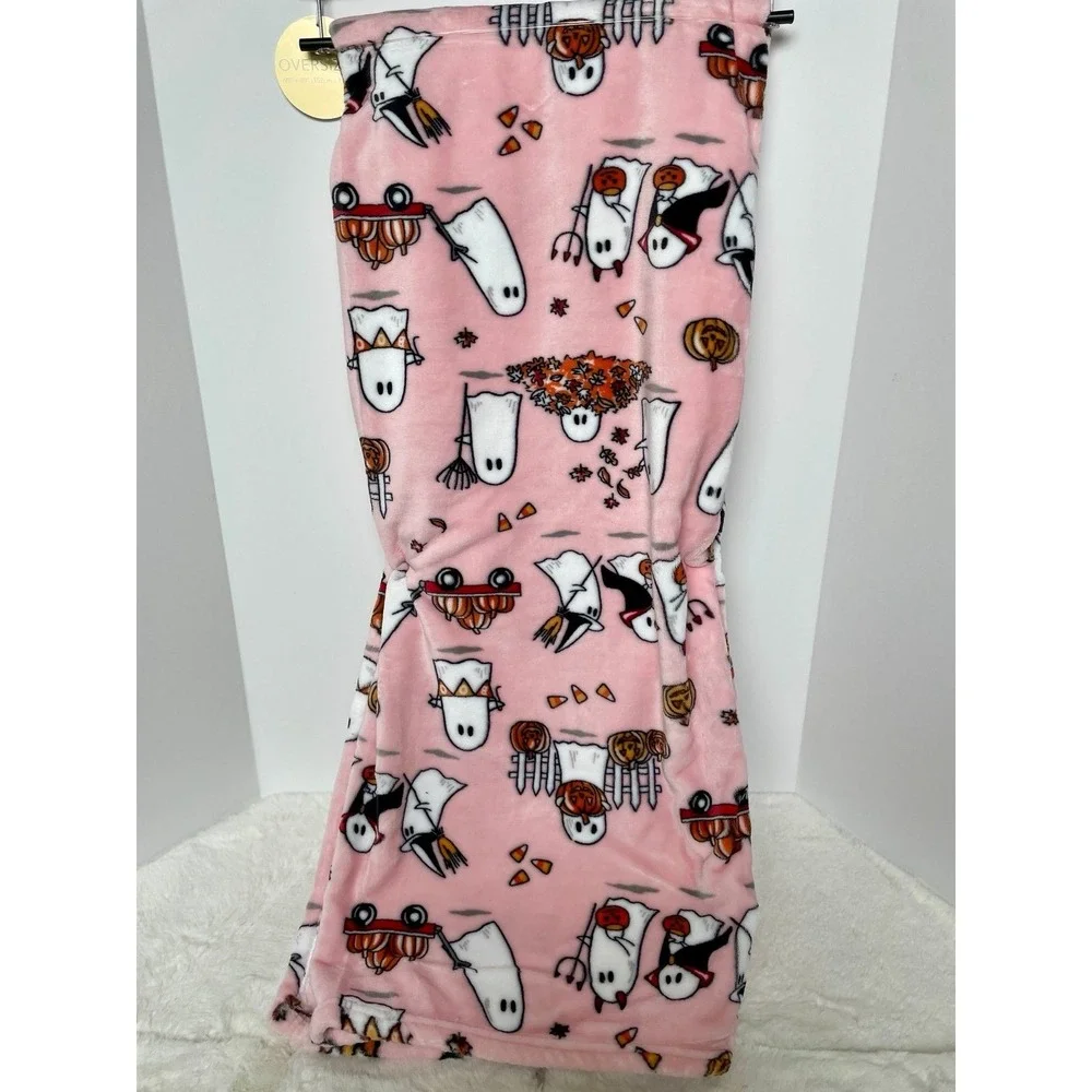 ISAAC MIZRAHI Halloween Pink Ghost Fall‎ Autumn Leaves Oversized Throw Blanket